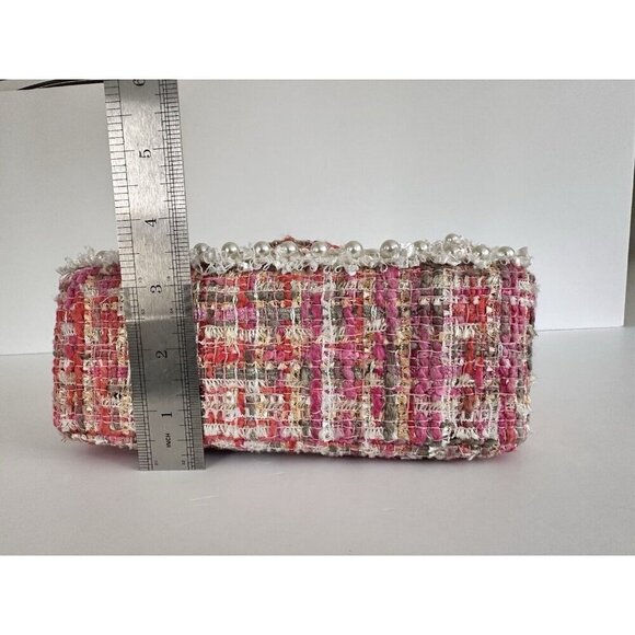 Women’s Chain‎ Pearl Pink Tweed Crossbody Bag Satchel Barbie Princess Coquette - Picture 7 of 13